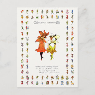 Trillium und Tiger-Lily, Whimsical Blume Buchkunst Postkarte