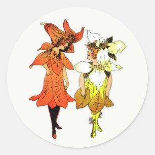Trillium und Tiger-Lily, Whimsical Blume Buchkunst Runder Aufkleber