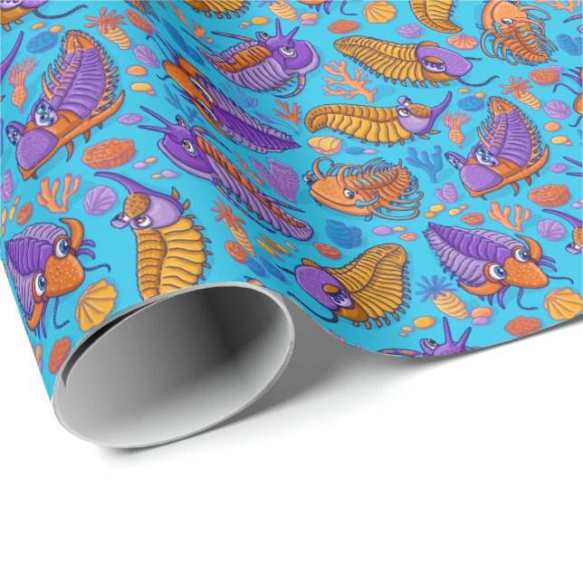 Trilobiten auf hellblauem Hintergrund (Kindermuste Geschenkpapier (Rolleneckpunkt)