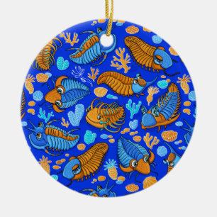 Trilobites on dark blue background (kids pattern) keramik ornament