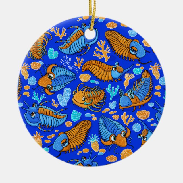 Trilobites on dark blue background (kids pattern) keramik ornament (Vorne)