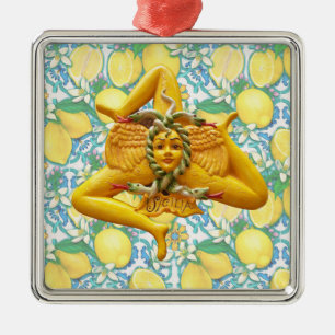 Trinacria Sicilia Sicily Lemon Blue Tile Floral Ornament Aus Metall