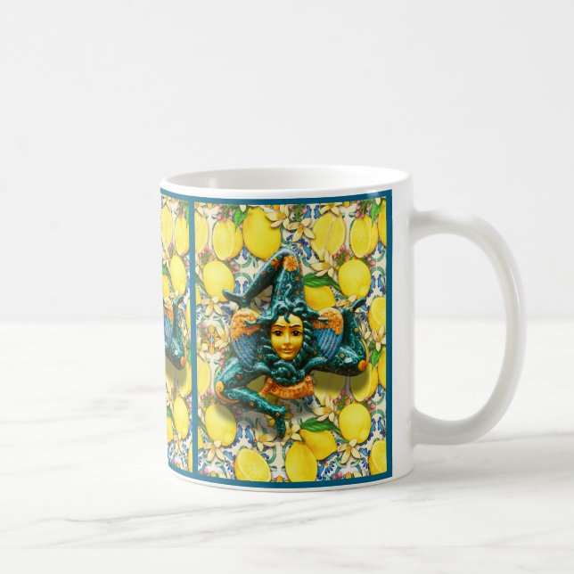 Trinacria Sicily Italy Pride Lemon Tile Medusa Kaffeetasse (Rechts)