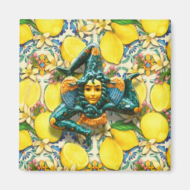 Trinacria Sicily Italy Pride Lemon Tile Medusa Magnet (Vorne)