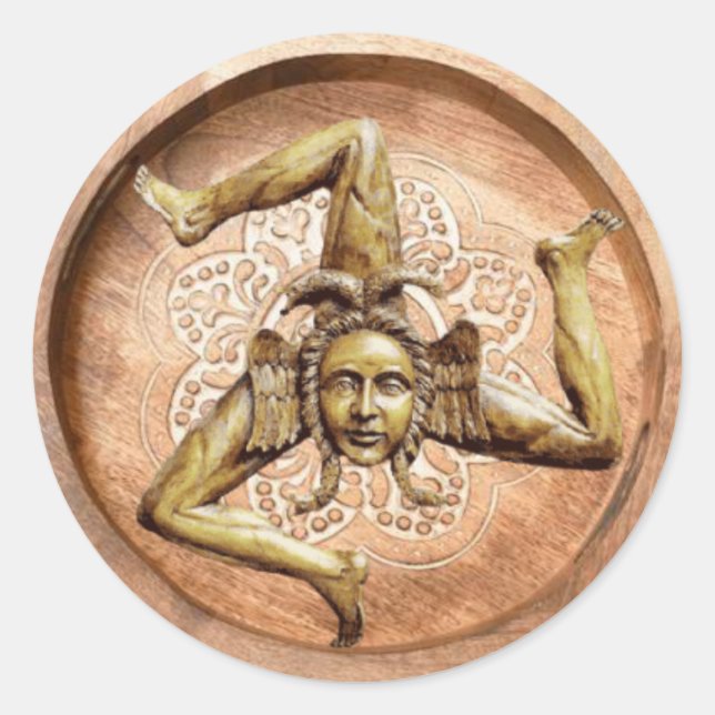 Trinacria-Symbol Siziliens (Imitat Wood) Runder Aufkleber