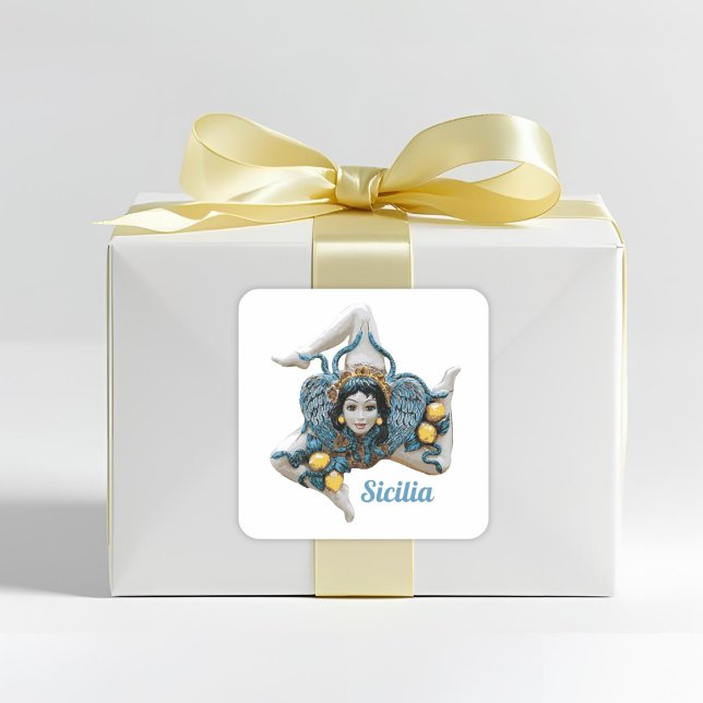 Trinacria von Sizilien -Sizilianische Gunst Quadratischer Aufkleber (Trinacria Symbol of Sicily Favor Sticker for Italian Sicilian Celebrations)