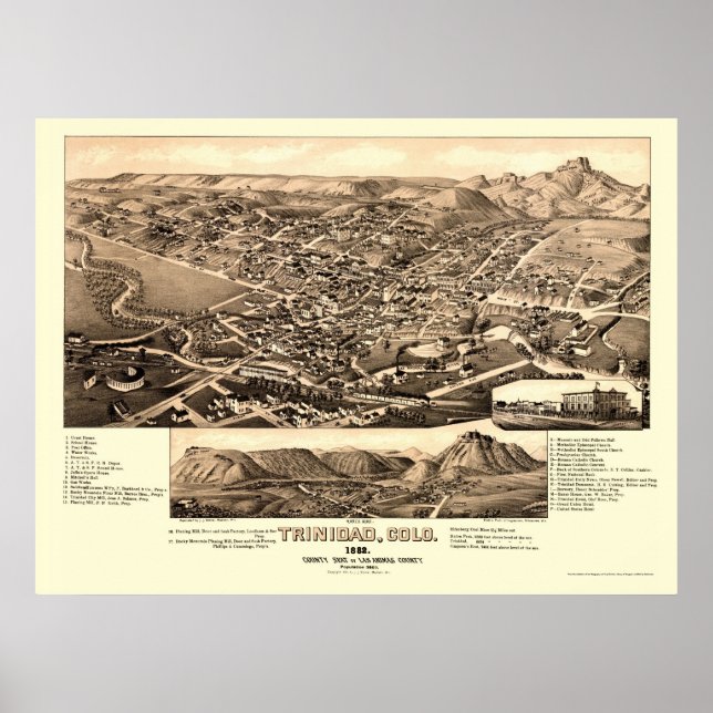 Trinidad, CO Panorama Karte - 1882 Poster (Vorne)