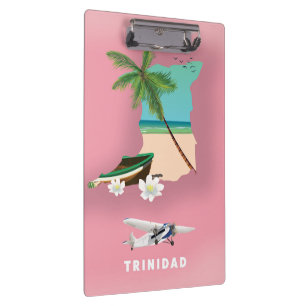 Trinidad-Karte illustrierter Reiseplakat. Klemmbrett