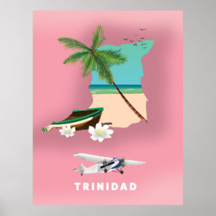 Trinidad-Karte illustrierter Reiseplakat. Poster