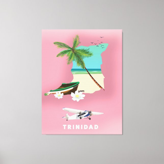 Trinidad Karte illustriertes Reiseplakat. Leinwanddruck (Vorderseite)
