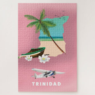 Trinidad Karte illustriertes Reiseplakat. Puzzle