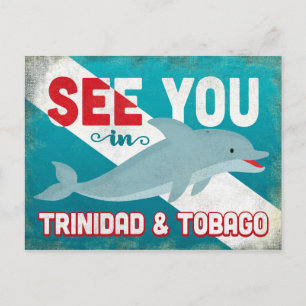 Trinidad & Tobago-Delfin - Retro Vintage Reise Postkarte
