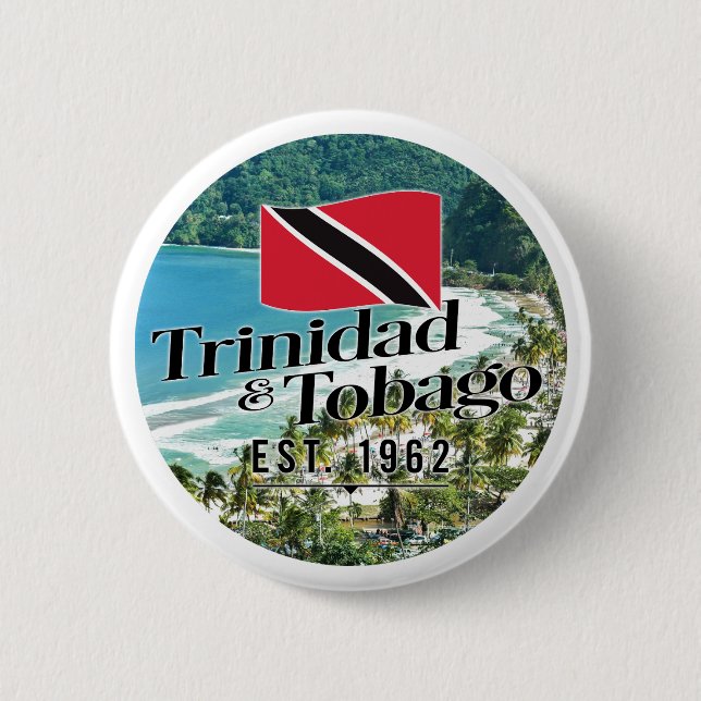 "Trinidad & Tobago Est. 1962" Strand mit Flagge Button (Vorderseite)