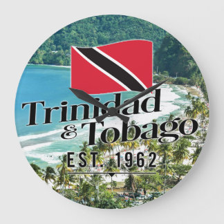 "Trinidad & Tobago Est. 1962" Strand mit Flagge Große Wanduhr