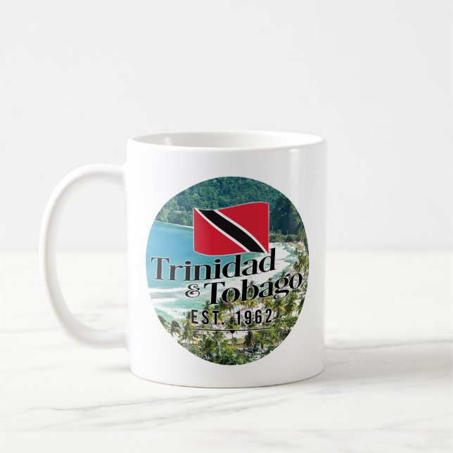 "Trinidad & Tobago Est. 1962" Strand mit Flagge Kaffeetasse (Links)