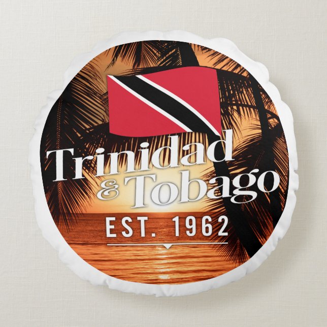 "Trinidad & Tobago Est. Sonnenuntergang 1962" mit  Rundes Kissen (Vorderseite)