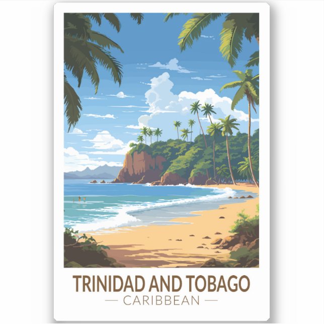 Trinidad und Tobago Caribbean Travel Art Vintag Aufkleber (Vorderseite)