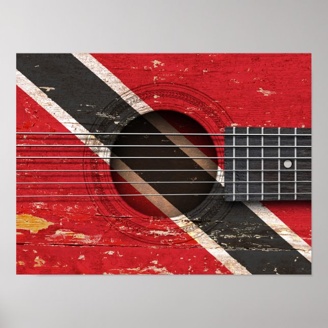 Trinidad und Tobago Flag auf der alten akustischen Poster (Vorne)