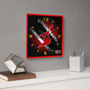 Trinidad und Tobago Flag und Karte Quadratische Wanduhr