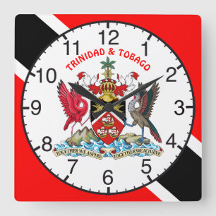 Trinidad und Tobago-Flagge und Wappen Quadratische Wanduhr