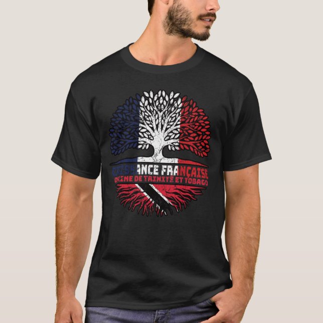 Trinidad und Tobago Französisch-Tree-Roots-Flagge T-Shirt (Vorderseite)