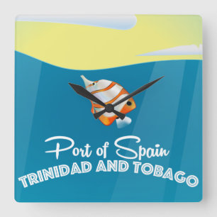 Trinidad und Tobago Hafen Spanien Reiseplakat Quadratische Wanduhr