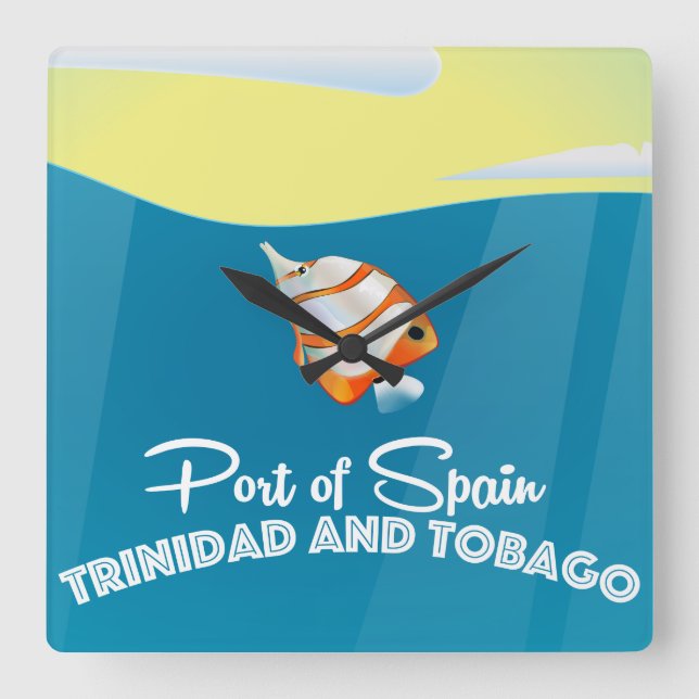 Trinidad und Tobago Hafen Spanien Reiseplakat Quadratische Wanduhr (Vorderseite)