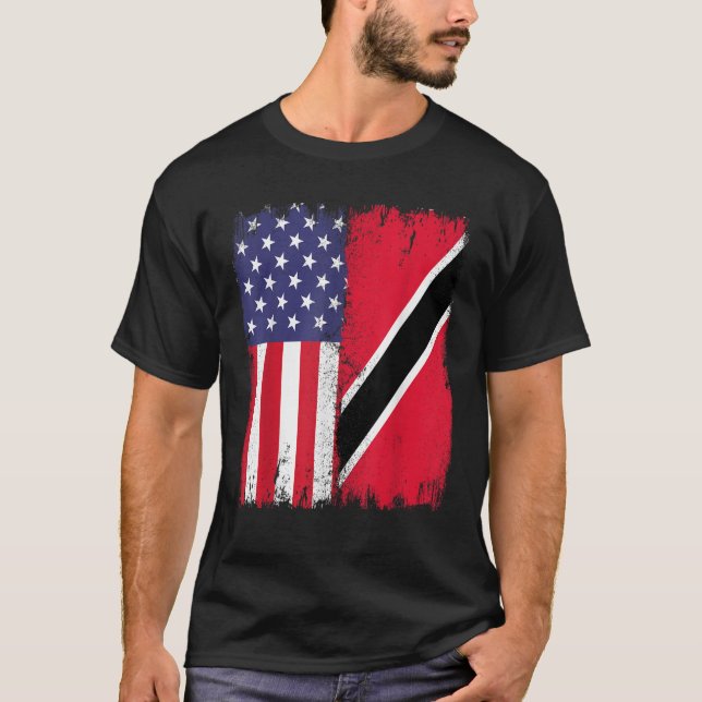 Trinidad und Tobago Trini Roots Halb USA Trinidad T-Shirt (Vorderseite)