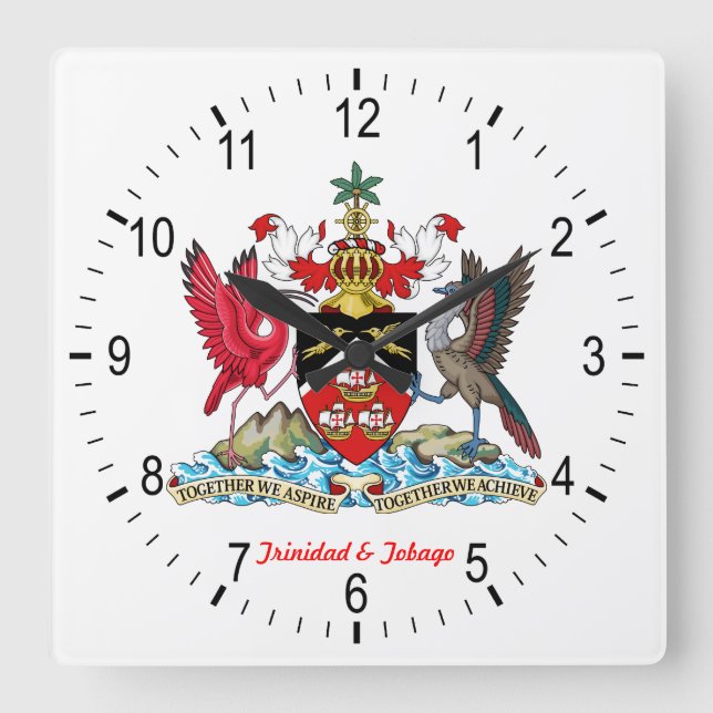 Trinidad und Tobago-Wappen Quadratische Wanduhr (Vorderseite)