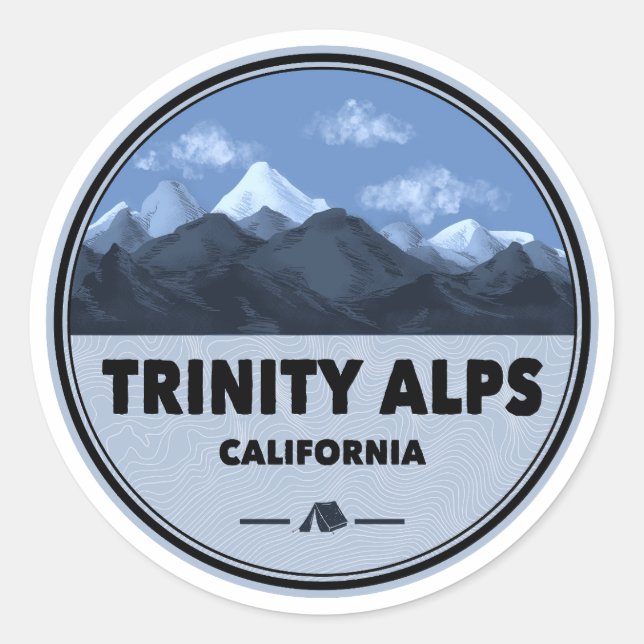 Trinity Alps California Camping Runder Aufkleber (Vorderseite)