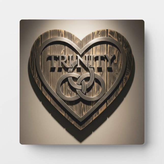 TRINITY Heart — Rustic Wooden Symbol Plaque Fotoplatte (Vorderseite)