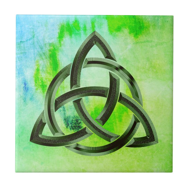Trinity Knot Celtic Green Grunge Vintag Fliese (Vorderseite)