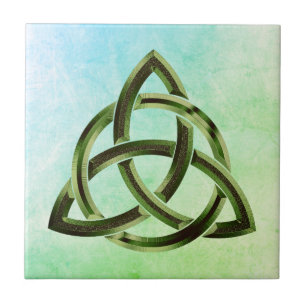 Trinity Knot Celtic Watercolor Green Metal Circlat Fliese