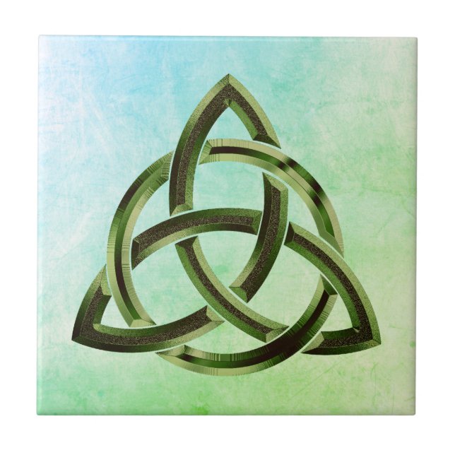 Trinity Knot Celtic Watercolor Green Metal Circlat Fliese (Vorderseite)