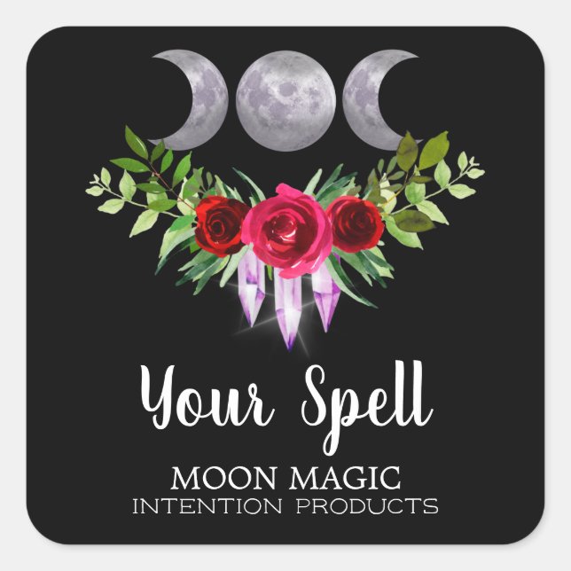 Trinity Moon Intention Candle Zauberspruch Jar Quadratischer Aufkleber (Vorderseite)