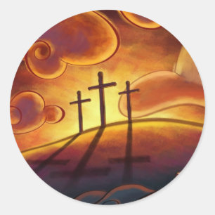 Trinity - Triple Cross on Hill Sunset Stickers
