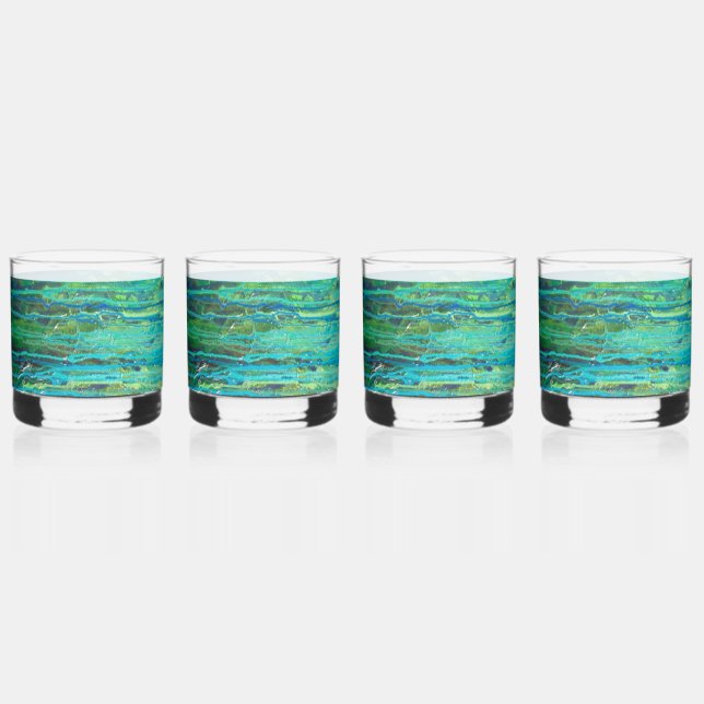 Trinkbehälter Set 4 mit gedruckter Kunst Whiskyglas (Vorderseite)