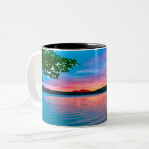Trinkbehälter, Sonnenuntergang über dem See, Zweifarbige Tasse