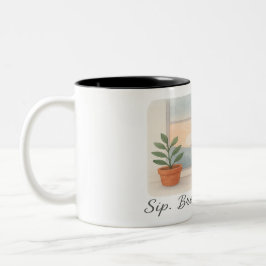 "Trinke. Atme. Beginne." Zweifarbige Tasse