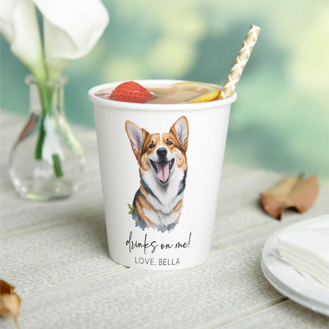 Trinke auf mich! Pembroke Welsh Corgi Dog Pet Wedd Pappbecher (In Situ)