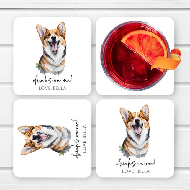 Trinke auf mich! Pembroke Welsh Corgi Dog Pet Wedd Rechteckiger Pappuntersetzer (Von Creator hochgeladen)