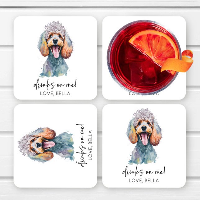 Trinke auf mich! Poodle Dog Pet Wedding Rechteckiger Pappuntersetzer (Von Creator hochgeladen)