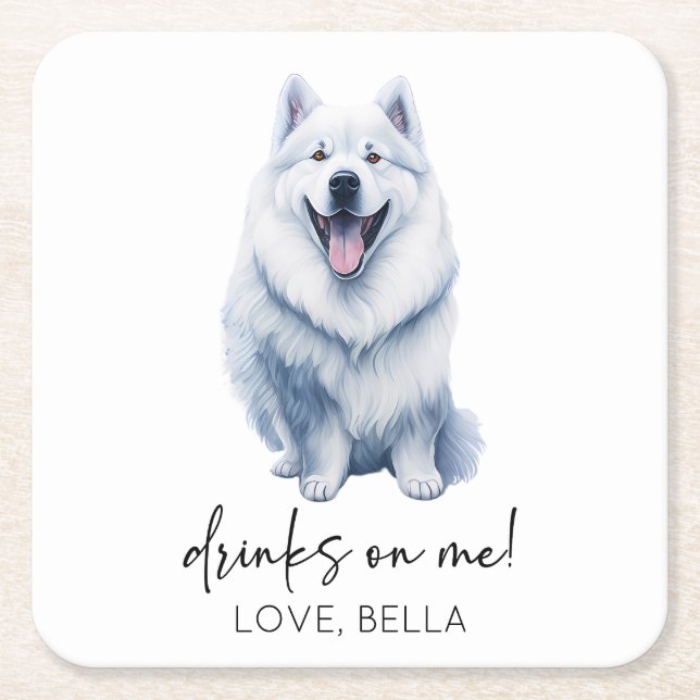 Trinke auf mich! Samoyed Dog Pet Wedding Rechteckiger Pappuntersetzer (Vorderseite)