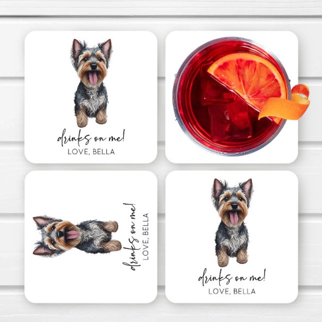 Trinke auf mich! Yorkshire Terrier Yorkie Dog Wedd Rechteckiger Pappuntersetzer (Von Creator hochgeladen)