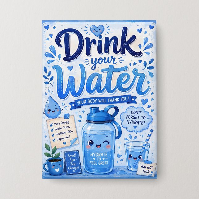 Trinke dein Wasser Button (Vorderseite)
