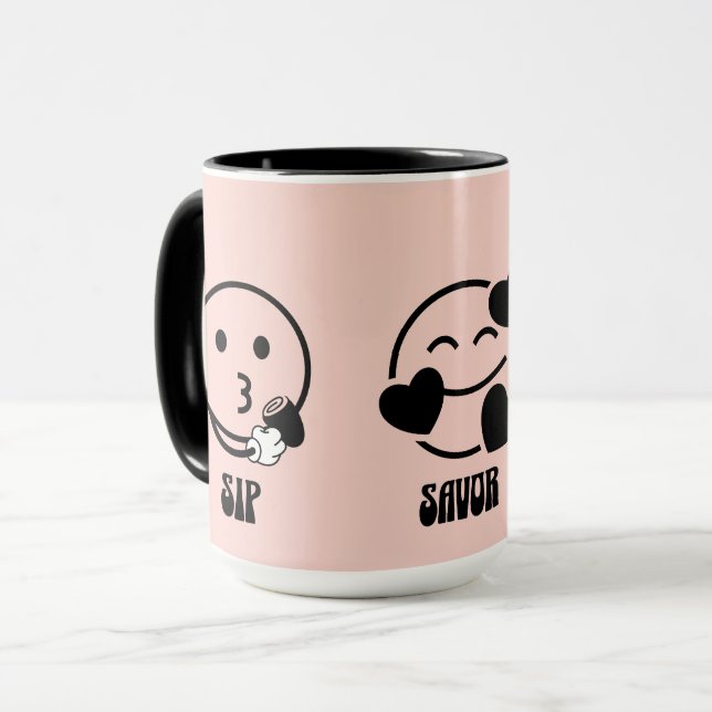 "Trinke, genieße, lächle"  Tasse (Vorderseite Links)