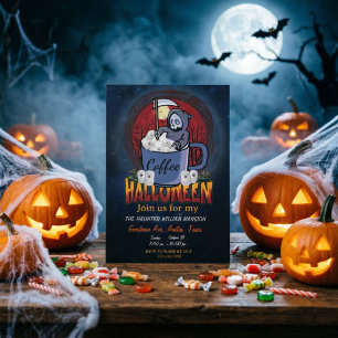Trinke Kaffee und sei gruselig Halloween-Party Einladung