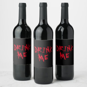 Trinke mein rotes Blut Typografie lustiges Hallowe Weinetikett
