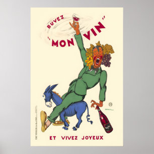 Trinke meinen Wein und lebe fröhlich Vintage Poster