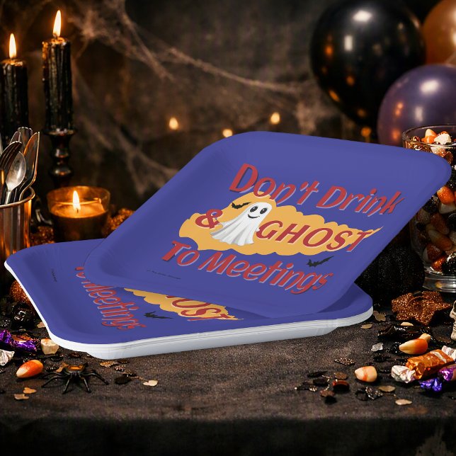 Trinke nicht und verschwinde zu Meetings | Nüchter Pappteller (Add spooky sober fun to any Halloween celebration with these Don't Drink & Ghost To Meetings plates.)